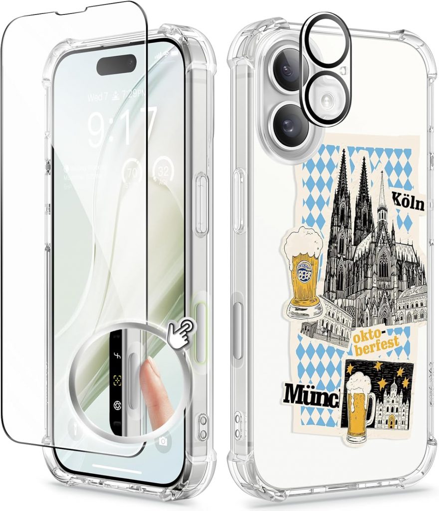GVIEWIN Kompatibel mit iPhone 16 Hülle,[Kamerasteuerung Button]mit Display& Kameraschutz,Stoßfest Fallschutz Kratzfest Klar Nicht gelb Dünn Handyhülle für Frauen,Oktoberfest