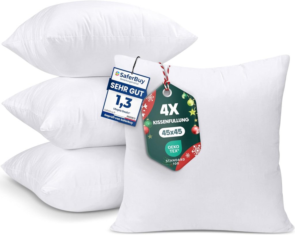 Utopia Bedding 4er Set Kissenfüllung 45 x 45 cm, Innenkissen Füllkissen Kopfkissen Sofakissen (Weiß)