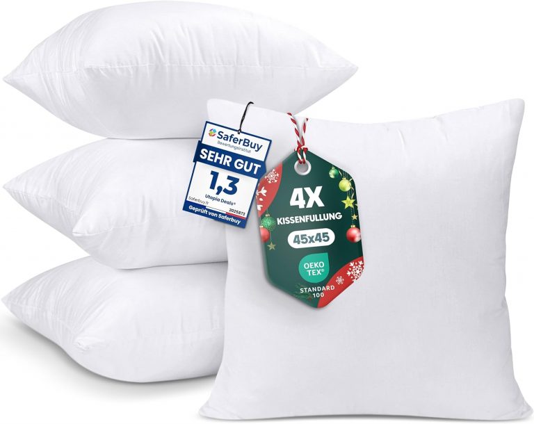 🤴 Utopia Bedding 4er Set Kissenfüllung 45 x 45 cm, Innenkissen Füllkissen Kopfkissen Sofakissen (Weiß)16,87€ statt 28,99€ - 42,00 % 🔥🚚 Verkauft von Utopia Deals Europe und Versand durch Amazon140,804 Bewertungen: 4.6 / 5.0 ⭐️⭐️⭐️⭐️⭐️🛒 zu Amazon https://www.amazon.de/dp/B085DFMFDS/?amp%3Btag=preisfehlerheute-21&amp%3Bth=1&amp%3Bpsc=1&tag=preisfehlerheute-21