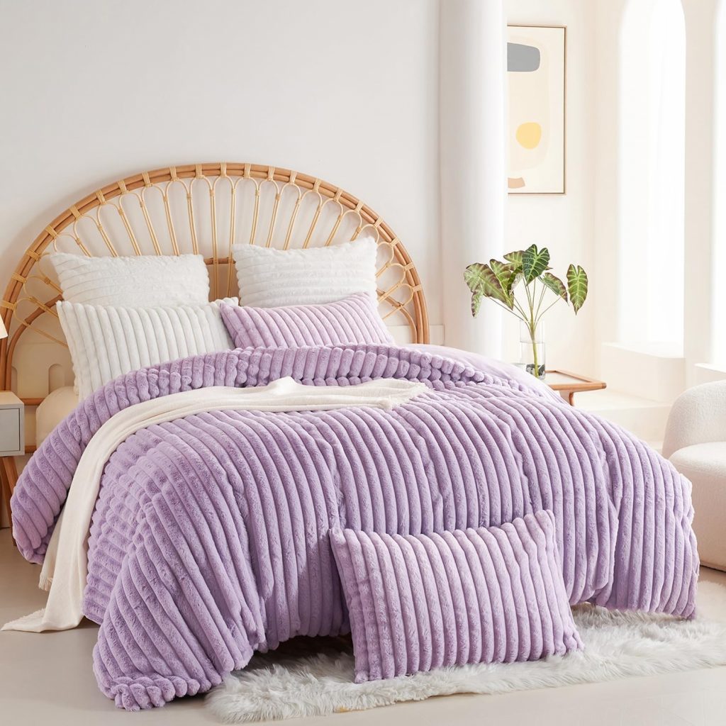 Plüsch Bettwäsche 220×240 Lila Violett Uni Winter Warm Shaggy Cashmere Touch Flauschig Plüschbettwäsche Set…
