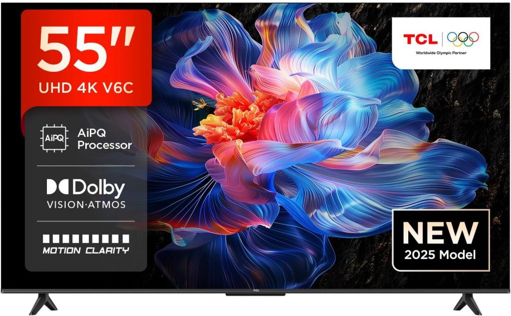TCL 55V6C 55 Zoll Direct LED TV, 4K HDR Fernseher, Smart TV mithilfe von Google TV (Dolby Audio, Motion Clarity…