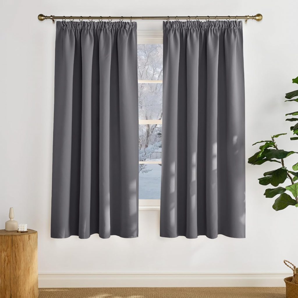 PONY DANCE Vorhang Blickdicht Grau Übergardinen Schlafzimmer mit Kräuselband Kurz 2er Set H 175 x B 140 cm…