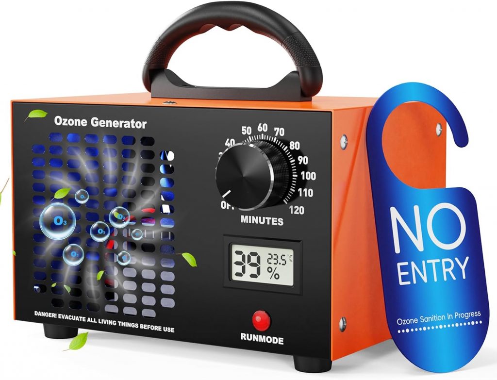 Ozongenerator 60000mg/h Ozongerät – Ozon Luftreiniger,120-Minuten-Timer,Mit Temperatur- und Feuchtigkeitsanzeige,Ozonisator Industrieller O3 für Auto Wohnung Hotels Küche und Haustiergerüche