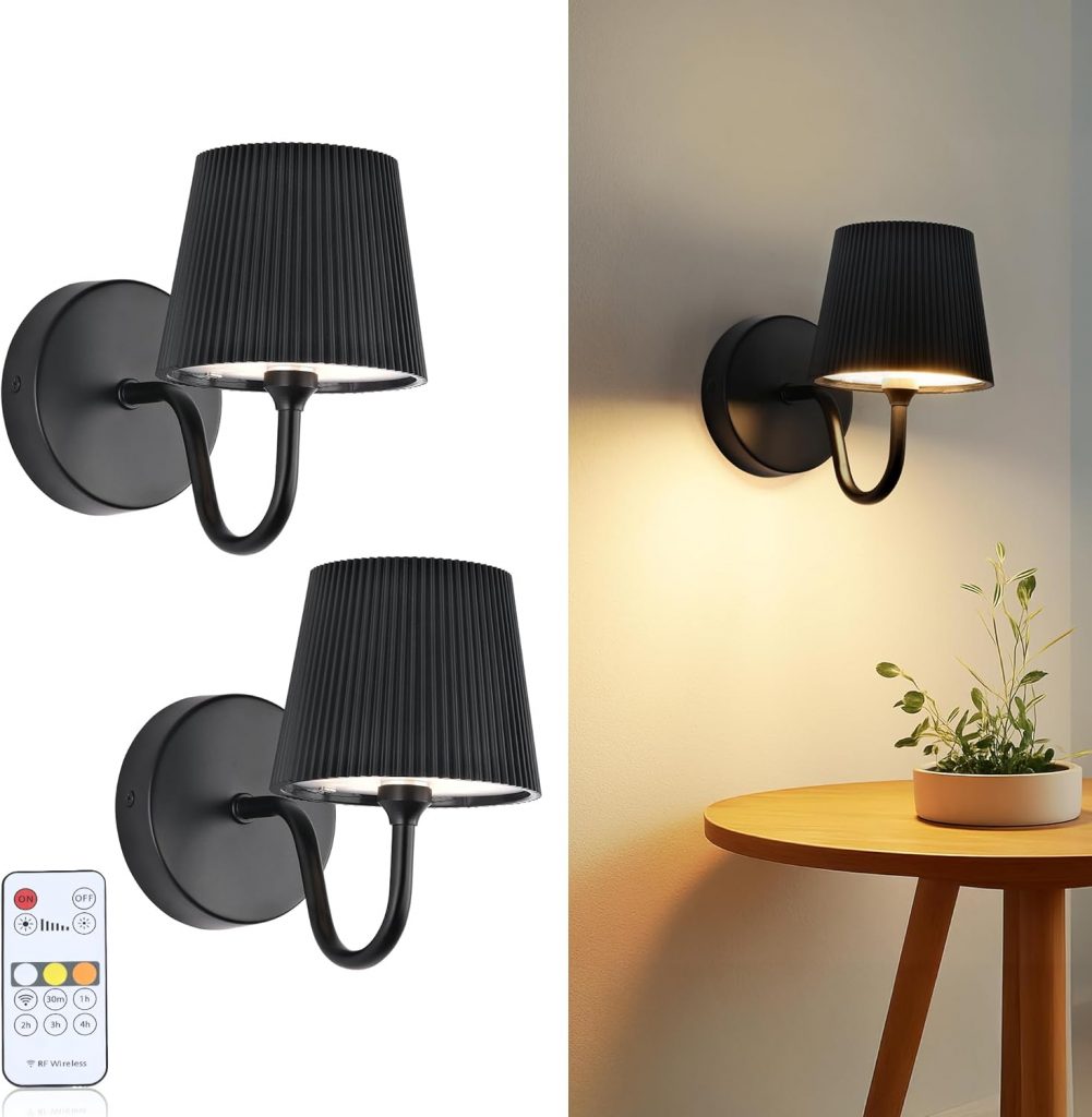 LuminexDesigns 2ER LED Wandleuchte Innen, Wiederaufladbar mit 2.4G Fernbedienung & Touch Dimmbar, Magnetisch Abnehmbar, 5200mAh Akku, Kabellos für Schlafzimmer Wohnzimmer Flur Trep