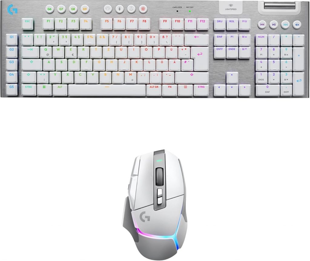 Logitech G G915 X LIGHTSPEED Low-Profile-Kabellose Gaming-Tastatur, Double-Shot-PBT-Tastenkappen, GL Brown-Tactile, PC/Mac, DEU QWERTZ & G 502 X PLUS LIGHTSPEED Wireless RGB Gaming Mouse – Weiß
