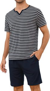 Bresdk Baumwolle Pyjama Set Schlafanzug Herren kurz Zweiteiliger Streifen Nachtwäsche Schlafanzüge kurzer Hausanzug Sleepwear Marineblau+Grau XL8.99€ ➡️ https://www.amazon.de/dp/B0G3X8D85J/?tag=preisfehlerheute-21