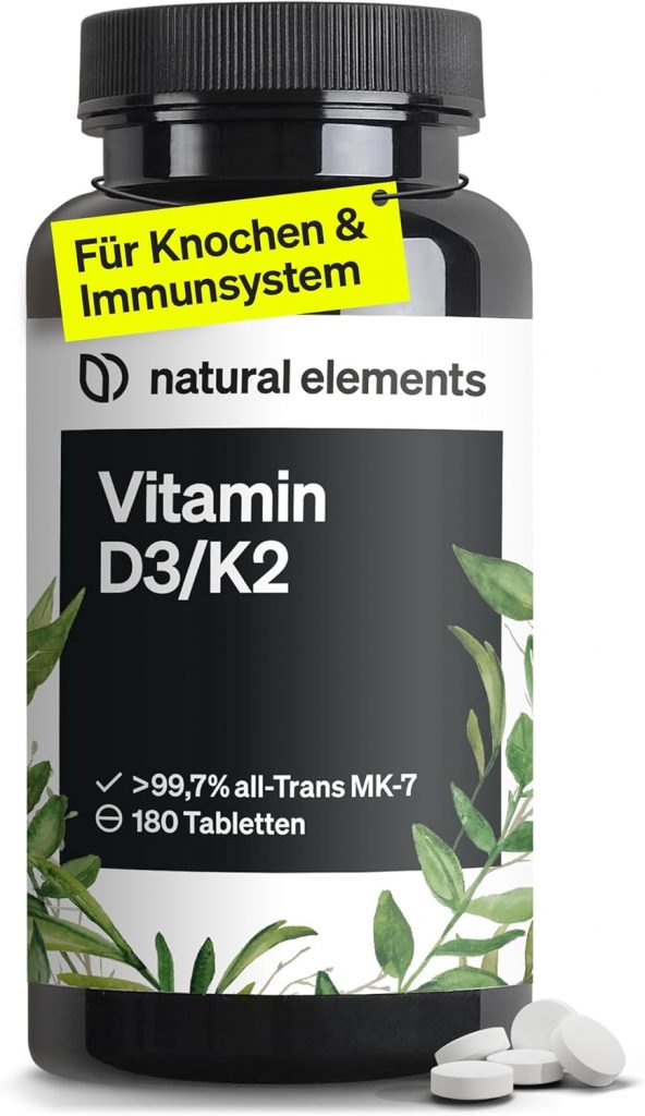 natural elements Vitamin D3 + K2 Depot – 180 Tabletten – Premium-Qualität: K2VITAL® von Kappa – 99,7+% All-Trans…