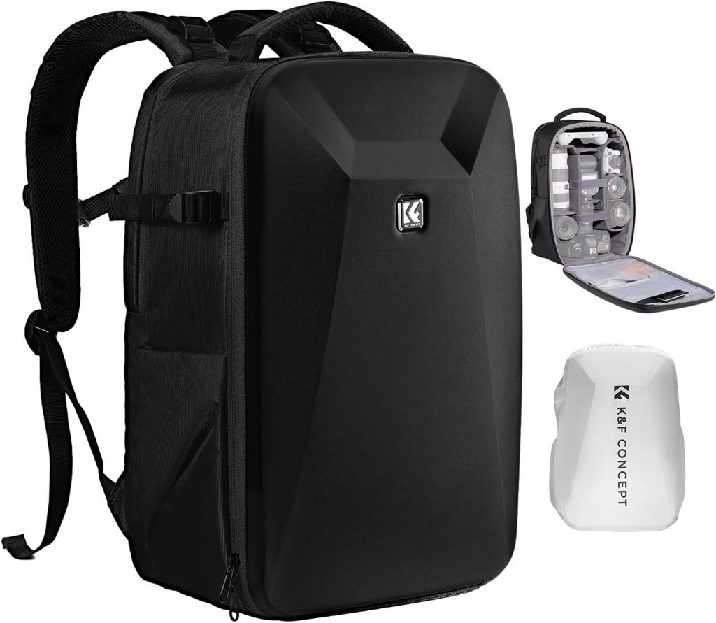 K&F CONCEPT Kamerarucksack Fotorucksack mit Hartschale Kameratasche mit 15,6-Zoll-Laptopfach und Regenschutz, Rucksack für Drohnen