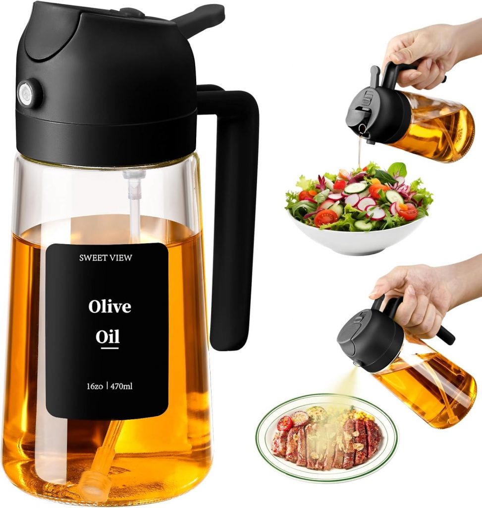 SWEET VIEW 2 in 1 Ölsprüher zum Kochen, 470ml Glasölflaschen/Olivenöl Sprühflasche für Salat, Grillen und Heißluftfritteuse (Schwarz)6,49€ statt 14,99€➡️ https://www.amazon.de/dp/B0D25YFS8F/?tag=preisfehlerheute-21
