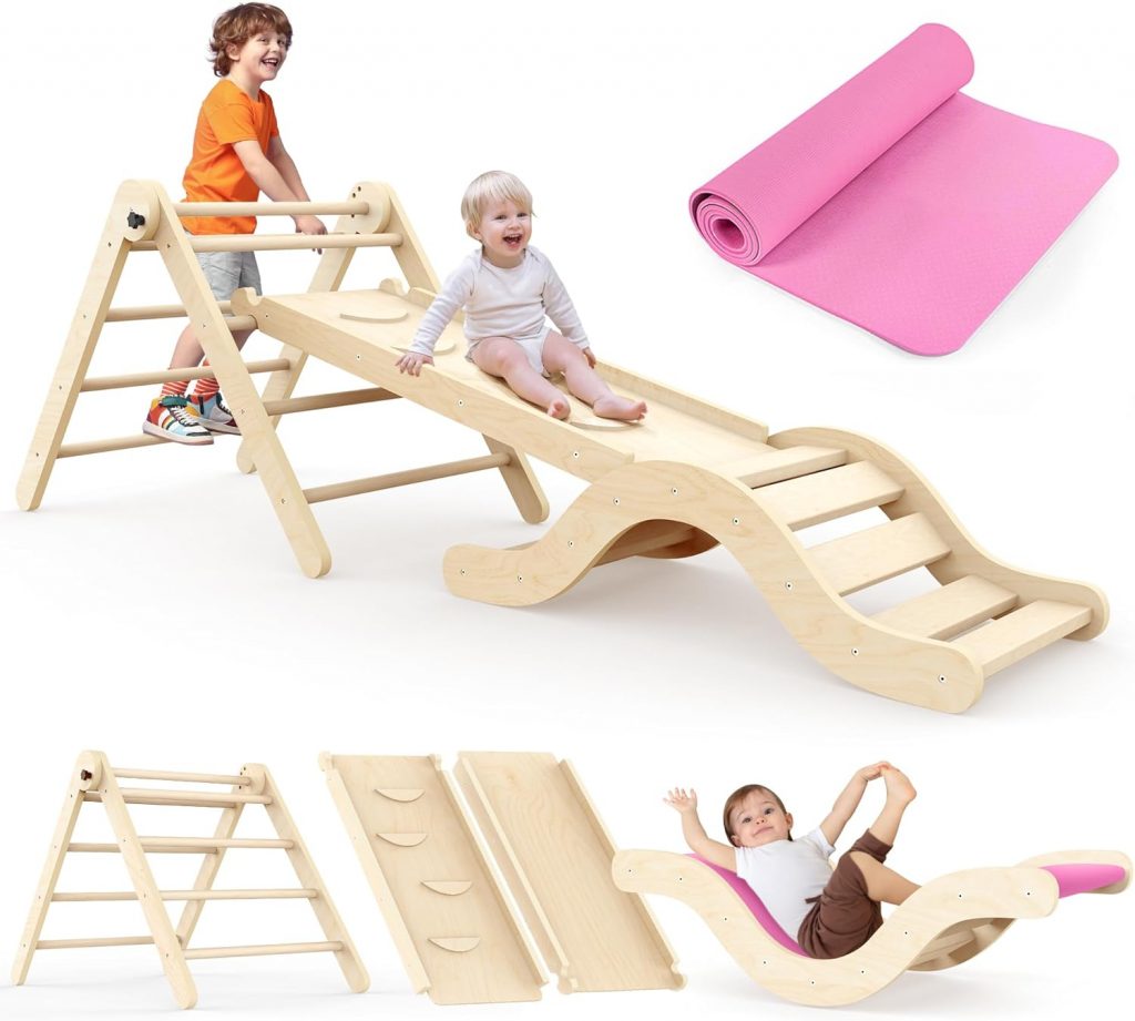 Montessori Indoor Spielset: 7-in-1 Klettergerüst mit Rutsche, Bogen & Matte für Kleinkinder und Kinder (1-3 Jahre)