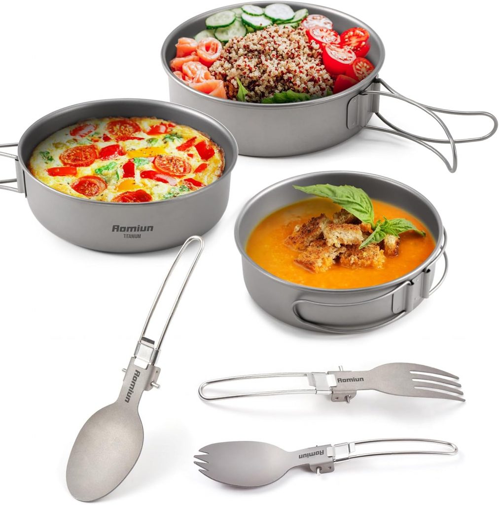 Aomiun Camping Besteck Set, Camping Schüssel und Besteck Set, Titan Geschirr Mess Kit 3 Schüsseln, Löffel, Gabel, Kombi Titan Schüssel, ultraleichtes Wandergeschirr, 6 Teiliges Set9.49€ ➡️ https://www.amazon.de/dp/B0DPC9B3GV/?tag=preisfehlerheute-21