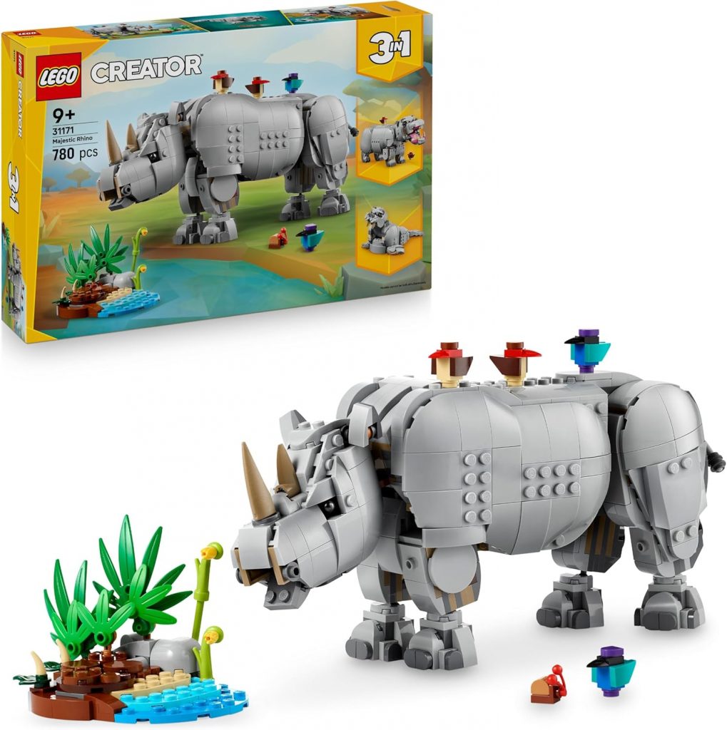 LEGO Creator 3in1 Wild Animals: Majestic Rhino with Birds Toy – Animal Figure…