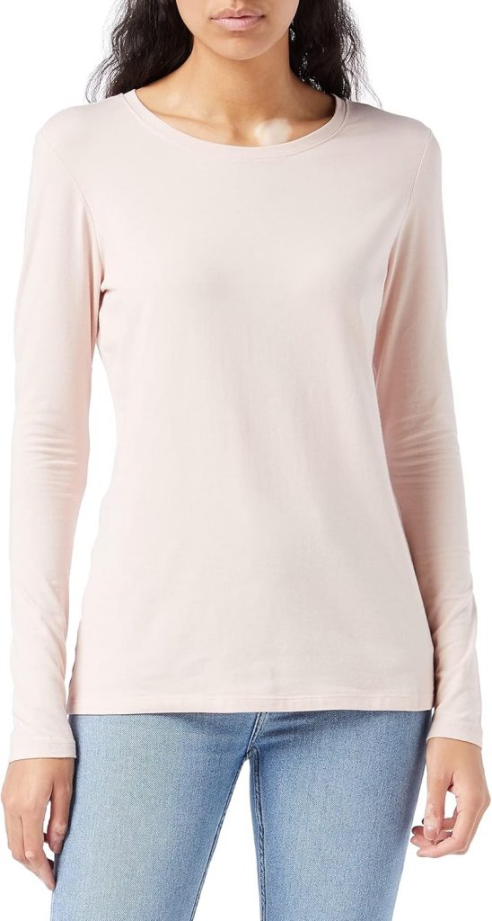 Amazon Essentials Damen Langärmeliges T-Shirt mit Rundhalsausschnitt (Erhältlich in Übergröße), Hellrosé, Größe XS