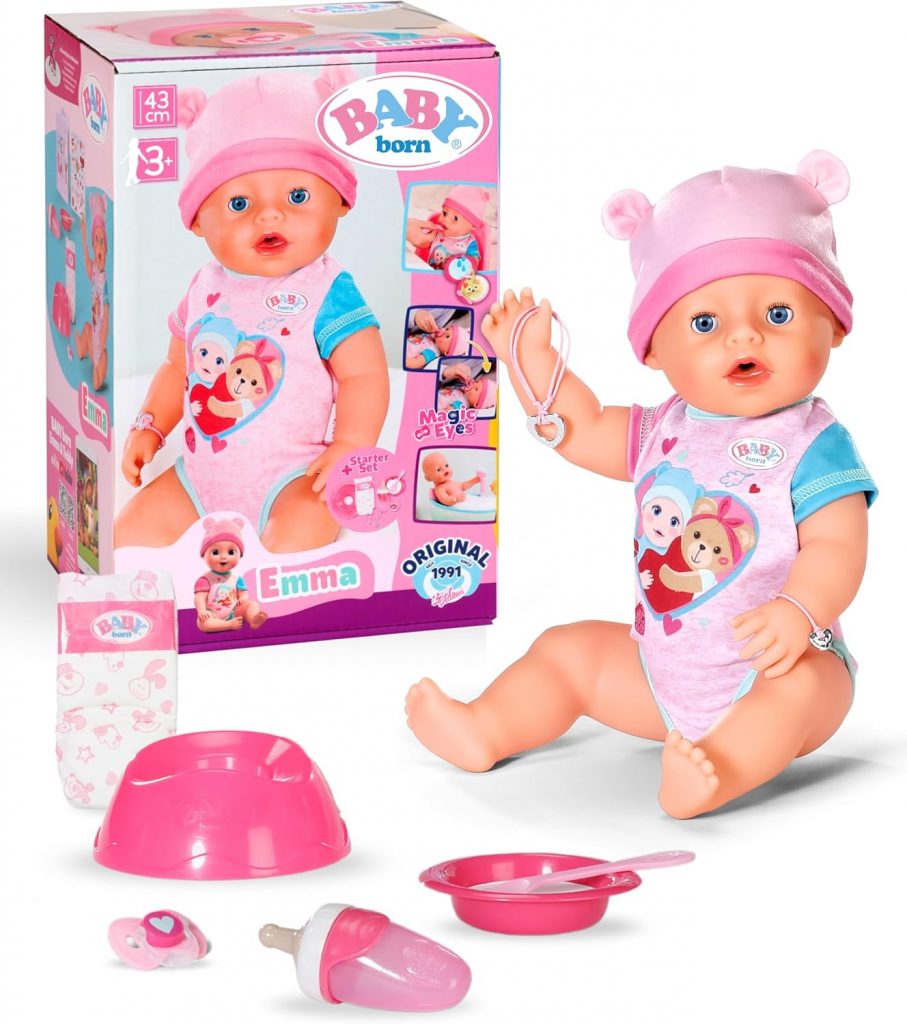 BABY Born Emma – 43 cm große Babypuppe – 10 Funktionen inkl. Accessoires & Strampler – Funktioniert komplett ohne…