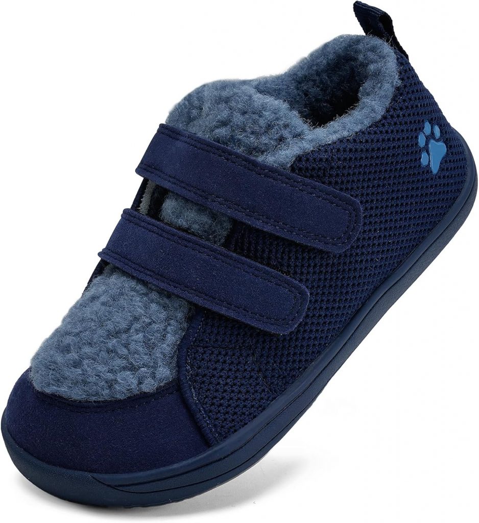 Winter Barfußschuhe Kinder Hausschuhe Winterschuhe Barefoot Mädchen Jungen Warme Gefüttert Barfussschuhe(Marine, 32EU)