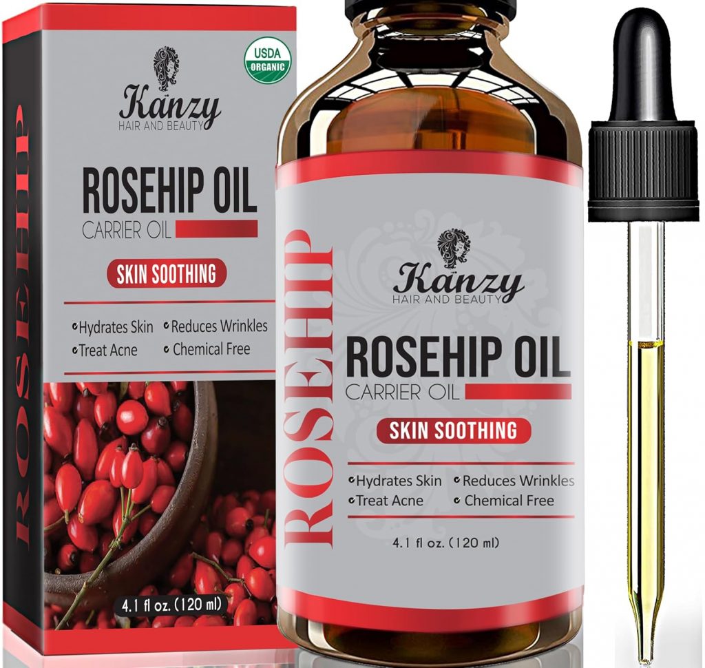 Kanzy Hagebuttenöl Bio Kaltgepresst 10 Rein 120ml Rosehip Oil Wildrosenöl für Haut Haare Nägel Gesichtsöl Körperöl…