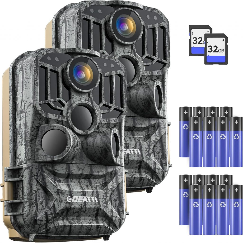 DEATTI 2Pcs Wildkamera mit Handyübertragung APP, 4K 48MP HD WLAN Bluetooth Wildkamera mit Bewegungsmelder Nachtsicht, 120 °Weitwinkel Wildtierkamera, IP66 Wasserdicht, 32GB SD Karte,16*AA-Batterien