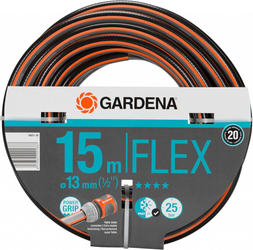 Gardena Comfort FLEX Schlauch 13 mm (1/2 Zoll), 15 m: Formstabiler, flexibler Gartenschlauch mit Power-Grip-Profil, aus hochwertigem Spiralgewebe, 25 bar Berstdruck, ohne Systemteile (18031-20)