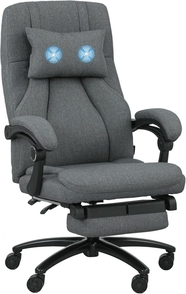 Vinsetto Bürostuhl mit Massagefunktion Ergonomischer Chefsessel mit Liegefunktion, Fußstütze Höhenverstellbar 360° Drehbar Schreibtischstuhl mit Kopfstütze, USB-Schnittstelle, Leinenoptik, Dunkelgrau57.49€ ➡️ https://www.amazon.de/dp/B0FF498Y7G/?tag=preisfehlerheute-21