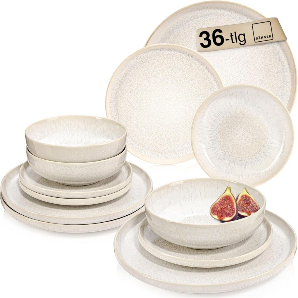 SÄNGER | Geschirrset Korfu 36 tlg, Tafelservice 12 Personen, Steingut Geschirr Handmade, Teller Set inkl. Essteller Dessertteller Tiefe Teller, Essgeschirr Creme Farben mit Sandiger Maserung280,49€ statt 334,99€➡️ https://www.amazon.de/dp/B0DM67MR2P/?tag=preisfehlerheute-21