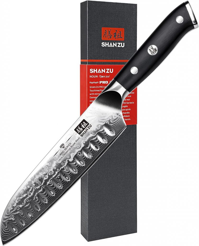 SHAN ZU Damast Santokumesser Kochmesser 67 Schichten Damastmesser Küchenmesser mit G10 Griff – PRO Series