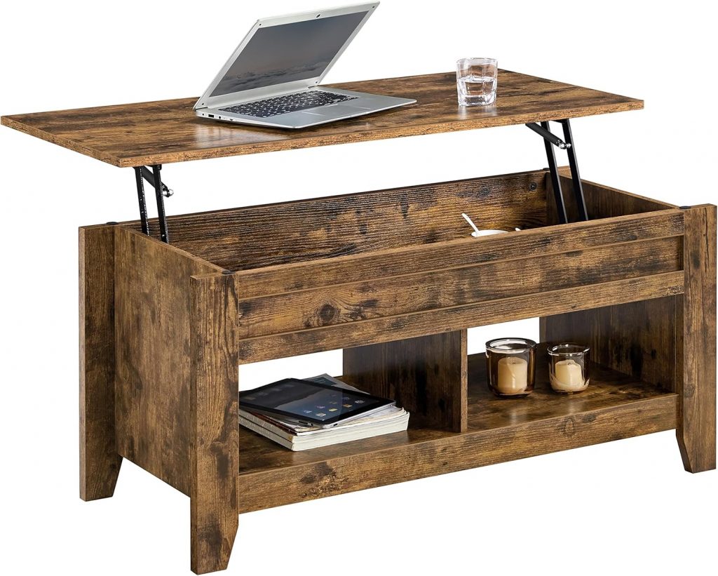 Yaheetech Couchtisch Höhenverstellbar Kaffeetisch Wohnzimmertisch mit Ablagefach Holz Sofatisch Beistelltisch für Wohnzimmer, Rostbraun