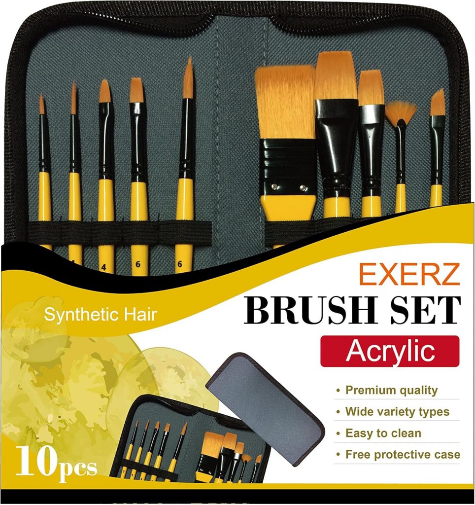 Exerz Künstler Pinsel Set 10 Stück professionelle Synthetik Haar Pinsel in Einer Reisehülle/Perfekt für acrylische…