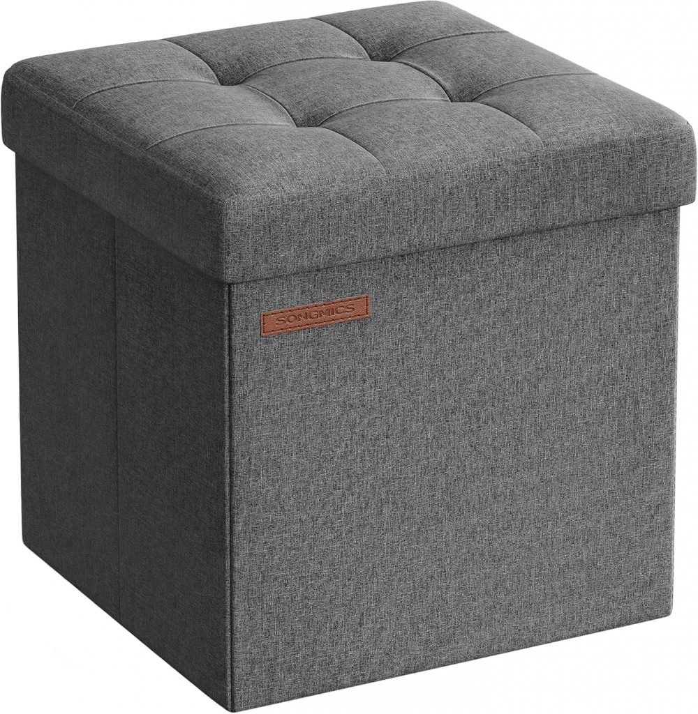 SONGMICS Sitzhocker mit Stauraum, kleine klappbare Sitzbank, 30 x 30 cm Fußbank, Aufbewahrungsbox, bis 130 kg belastbar, für Wohnzimmer Schlafzimmer Schlafsaal, dunkelgrau LSF028G