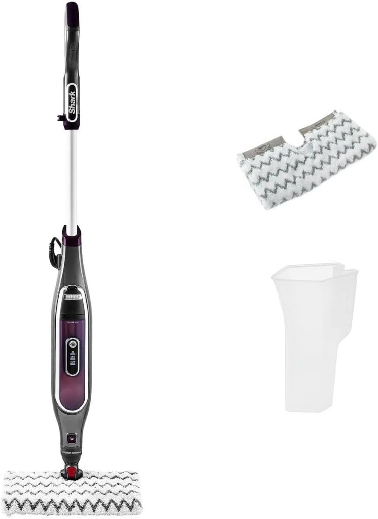 Shark automatischer Klik n' Flip Dampfreiniger für Hartböden mit intelligenter Dampfsteuerung, Steam-Blaster, mit 2 waschbaren Reinigungspads, 350 ml, 6m Kabel, Grau/Bordeaux S6003EU