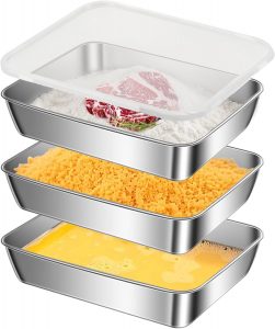 Dulynva Panierschalen Set 3-Teilig, Edelstahl Panier-Set 25,5 x 20 x 5 cm Panierstraße Schnitzel mit Deckel, Leicht zu reinigen, Stapelbar Panierschalen für Fleisch, Fisch und Gemüse14,03€ ➡️ https://www.amazon.de/dp/B0FQNQX1LG/?tag=preisfehlerheute-21