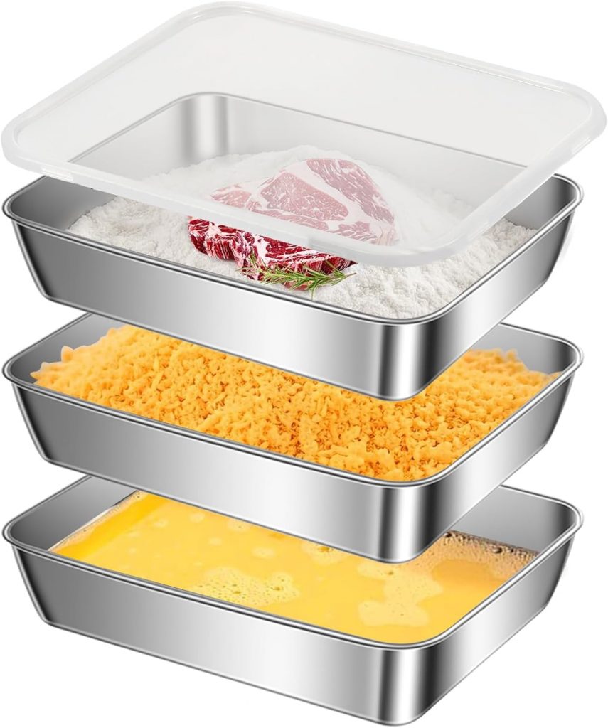 Dulynva Panierschalen Set 3-Teilig, Edelstahl Panier-Set 25,5 x 20 x 5 cm Panierstraße Schnitzel mit Deckel, Leicht zu reinigen, Stapelbar Panierschalen für Fleisch, Fisch und Gemüse14,03€ ➡️ https://www.amazon.de/dp/B0FQNQX1LG/?tag=preisfehlerheute-21