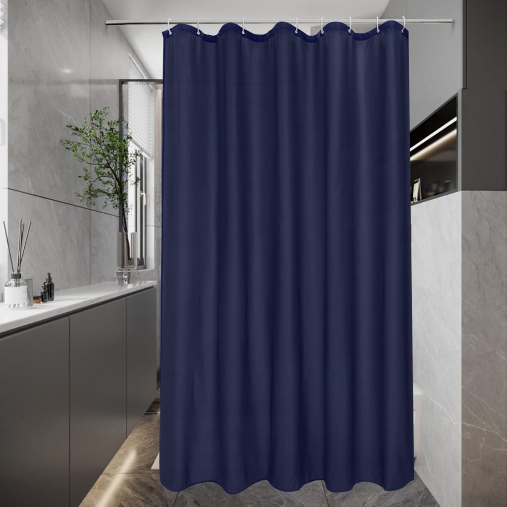 EurCross Schmaler Duschvorhang 120 x 200 Blau Wasserdicht Textil Stoff Duschvorhänge, Kleine Waschbar Antischimmel Badvorhang mit 8 Ringen