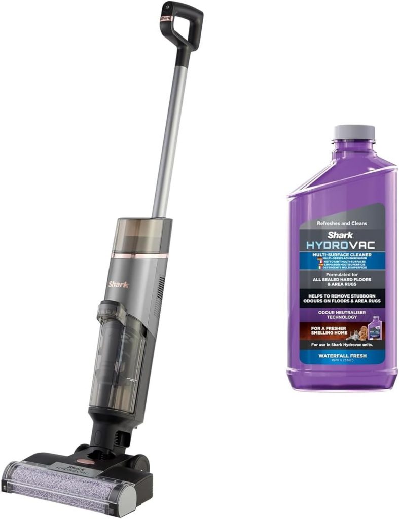 Shark HydroVac Akku-Nass-Trockensauger für Hartböden und Teppich-Läufer, kabelloser Staubsauger mit Wischfunktion und Ladestation, bis 88,5m², Selbstreinigung, mit 1,5l Reinigungsmittel, WD