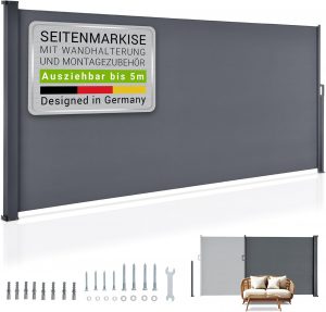 Juskys&reg; Seitenmarkise Dubai 500 x 160 cm ausziehbar Blickdicht, Sichtschutz f&uuml;r Balkon & Terrasse, Seitenrollo Wandhalterung - anthrazit59,99&euro; statt 89,99&euro;➡️ https://www.amazon.de/dp/B08THRW3GD/?tag=preisfehlerheute-21