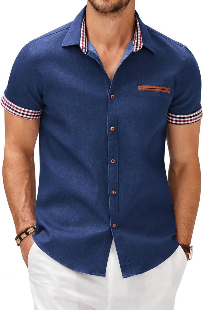 COOFANDY Herren Hemd Kurzarm Jeanshemd Sommerhemd Kurzarmhemd Männer Freizeithemd Denim Button Down Shirt mit Kariert Kent-Kragen Blau L19,48€ statt 28,99€➡️ https://www.amazon.de/dp/B0861W8MGJ/?tag=preisfehlerheute-21