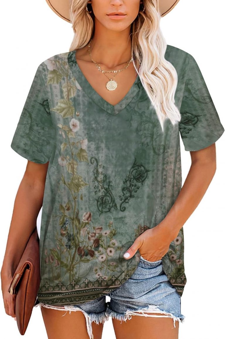 NARRAME Damen T-Shirts Sommer Gestreifte V-Ausschnitt Tops für Frauen Blumenmuster Grünrosa Groß L 42-4412,74€ statt 14,99€➡️ https://www.amazon.de/dp/B0DPMVDW8D/?tag=preisfehlerheute-21
