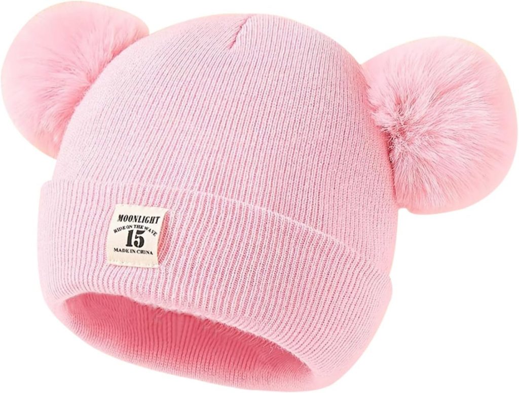 RevpoltIQ Baby Jungen Mädchen Bommelmütze Kleinkind Winter Beanie Mützen Warme Kinder-Strickmützen Niedliche Bommelmütze 0-12 Monate (Rosa)1.89€