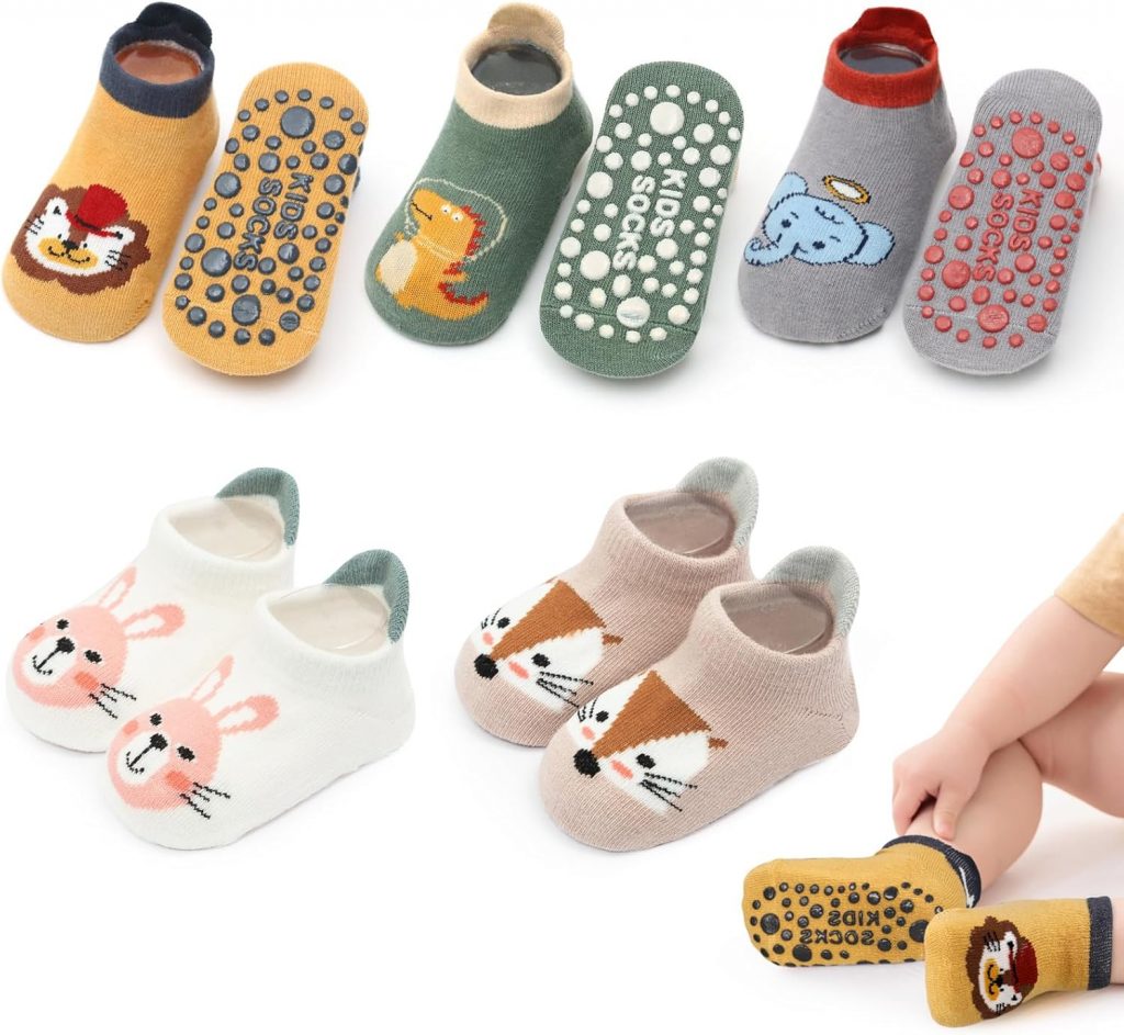 Pira#te-Deals angelikashalala 5 Paar Baby rutschfeste Socken, Anti Rutsch Babysocken with Cartoon Tiermotive für Baby Mädchen Jungen Kinder(1-3 Jahre)Аb