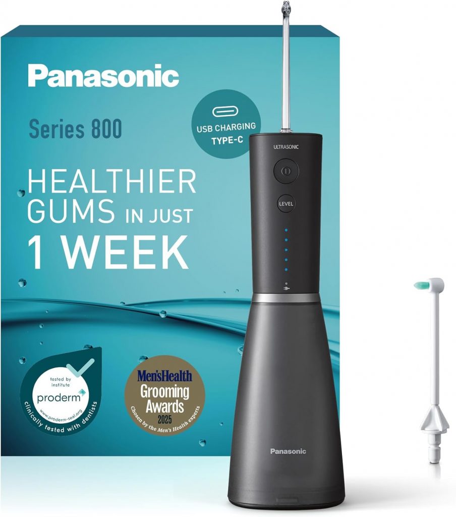 Panasonic Series 800 Ultraschall-Munddusche EW-DJ86-K503, Zahndusche, Munddusche kabellos, 200 ml, 1 Ultraschall- & 1 kieferorthopädische Düse, 5 Wasserdruckstufen, Reisezubehör, USB-C-Ladung,Schwarz84,99€ statt 119,00€➡️ https://www.amazon.de/dp/B0D41PRPZN/?tag=preisfehlerheute-21