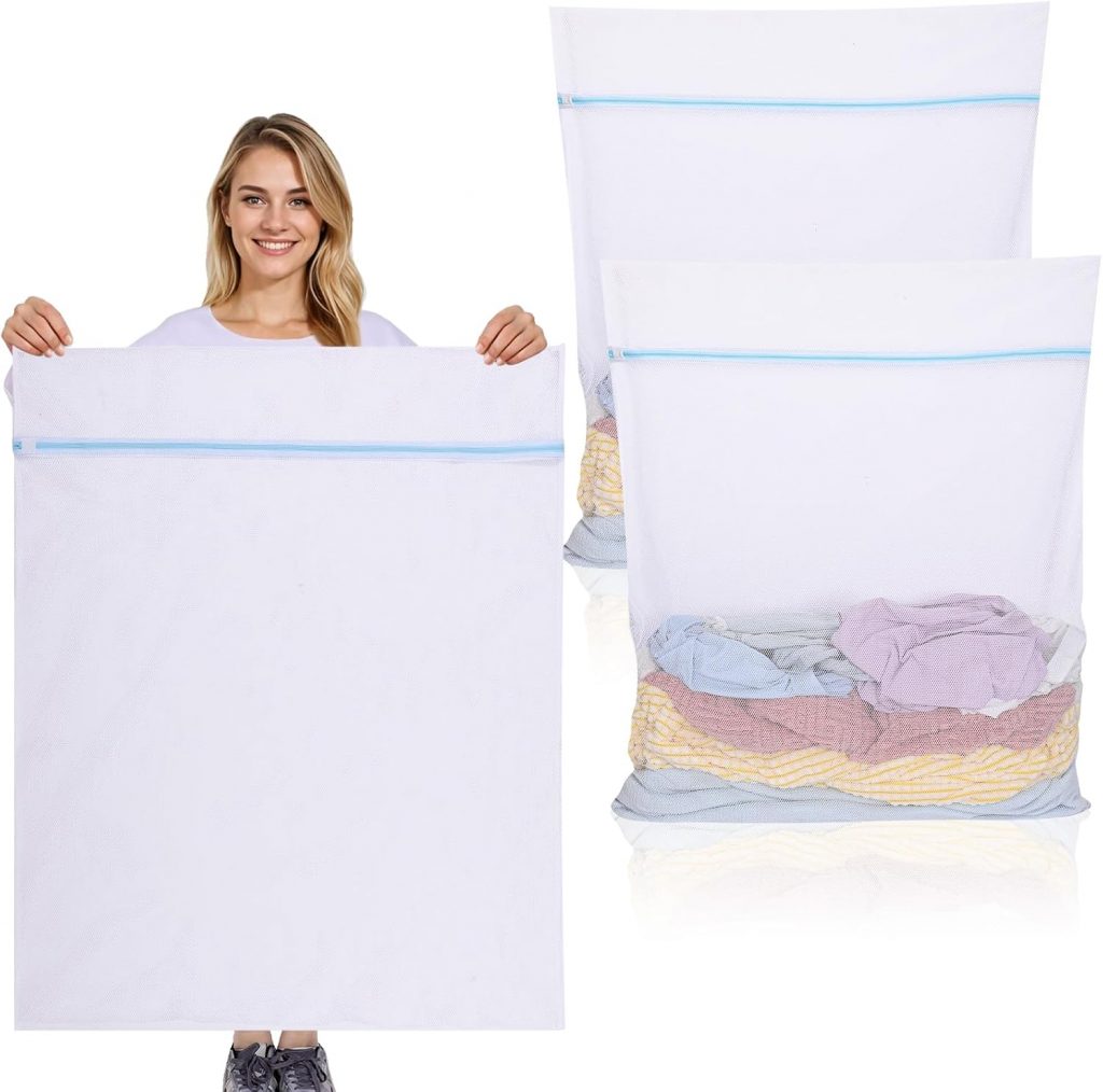 Dntorx 2 Stück Wäschenetz Groß, 90 x 110 cm Wäschenetz für Waschmaschine Wäschesack Groß Wiederverwendbar Wäschesack…