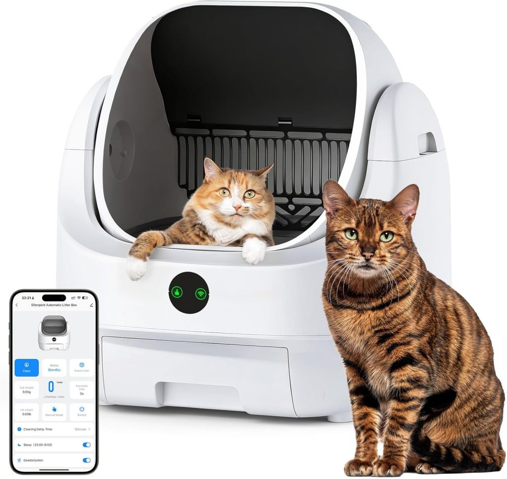 Katzenklo Selbstreinigend Offen, Ellenpent Elektrische Katzentoilette für Große Katzen mit Geruchskontrolle…