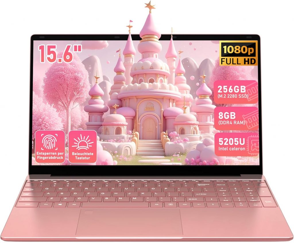 Trygood Laptop 15.6 Zoll Günstig (FHD IPS Display), Notebook mit Fingerabdruck & Beleuchteter Tastatur, Roségold…