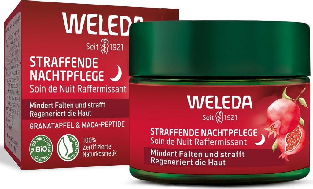 WELEDA Bio Straffende Nachtpflege – Naturkosmetik Natural Anti Aging Gesichtscreme mit Granatapfelsamenöl & Maca-Peptiden. Feuchtigkeitscreme mindert Falten und regeneriert die Haut (1x 40ml)