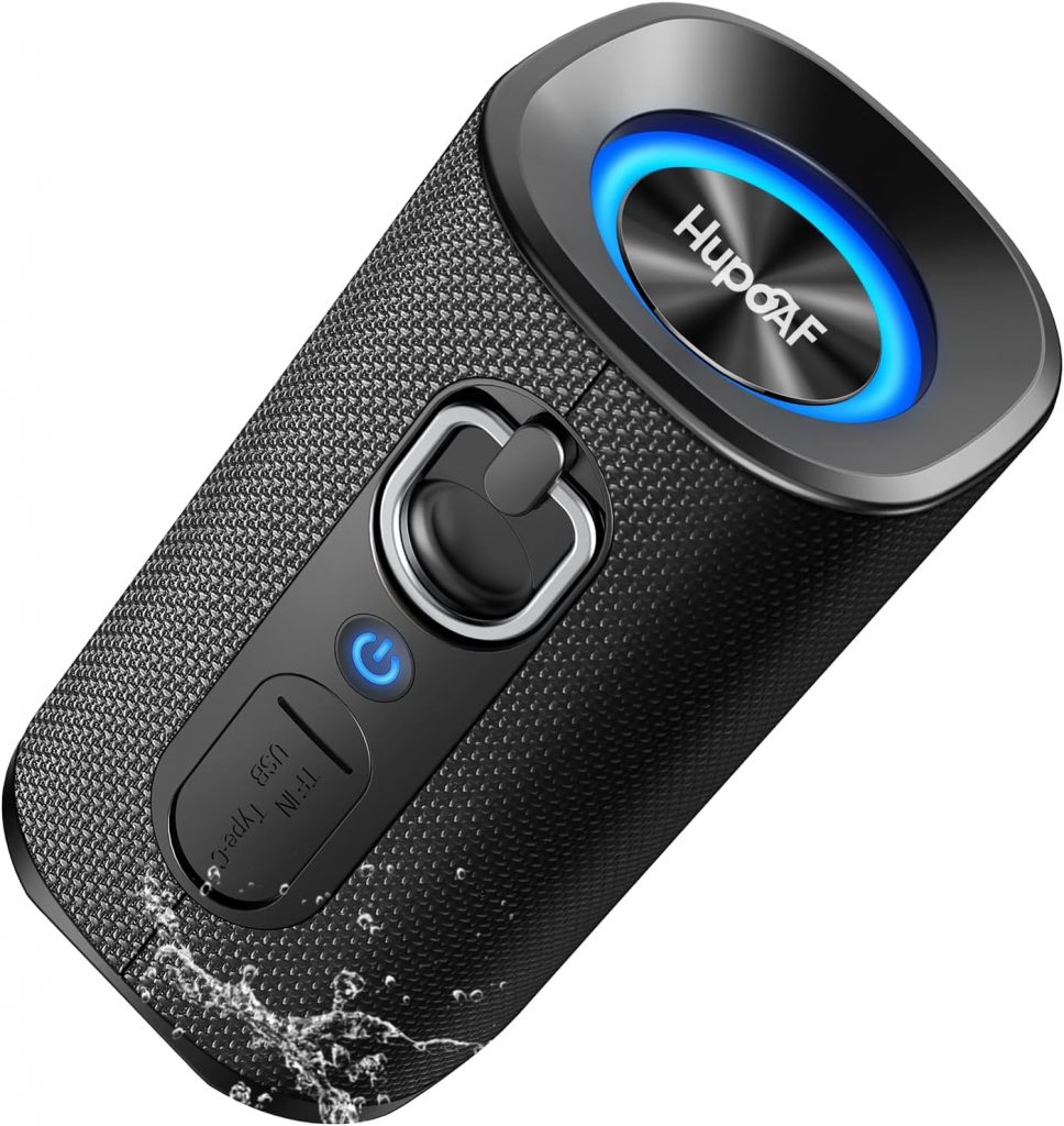 Hupoaf Bluetooth Lautsprecher mit Licht, 15W Musikbox Bluetooth 5.4, Bass Boost Box mit IPX7 Wasserschut, 30 Sth…