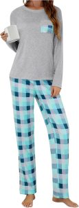 Uniexcosm Schlafanzug Damen Lang Winter Zweiteiler Baumwolle Pyjama Set Langarm Oberteil und Karierte Pyjamahose Nachtw&auml;sche f&uuml;r Frauen Hellgrau S11,30&euro; statt 17,39&euro;➡️ https://www.amazon.de/dp/B0FKGMPWN3/?tag=preisfehlerheute-21