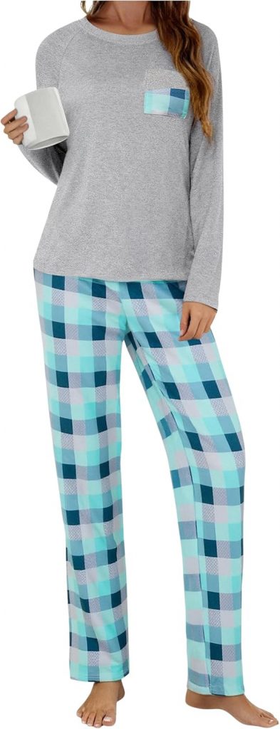Uniexcosm Schlafanzug Damen Lang Winter Zweiteiler Baumwolle Pyjama Set Langarm Oberteil und Karierte Pyjamahose Nachtwäsche für Frauen Hellgrau S11,30€ statt 17,39€➡️ https://www.amazon.de/dp/B0FKGMPWN3/?tag=preisfehlerheute-21