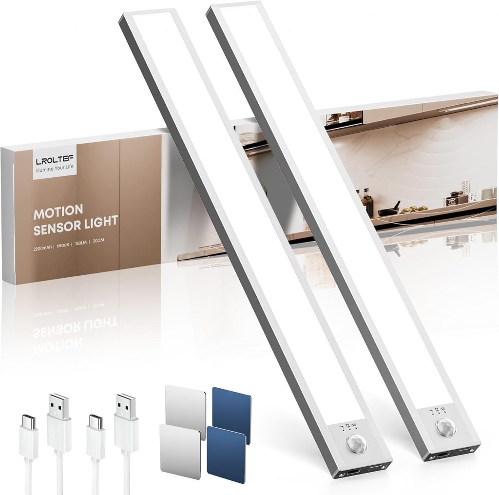 Schrankbeleuchtung Led Lampe mit Bewegungsmelder – 30cm 2200mAh Unterbauleuchte Küche Licht Aufladbar mit USB &…
