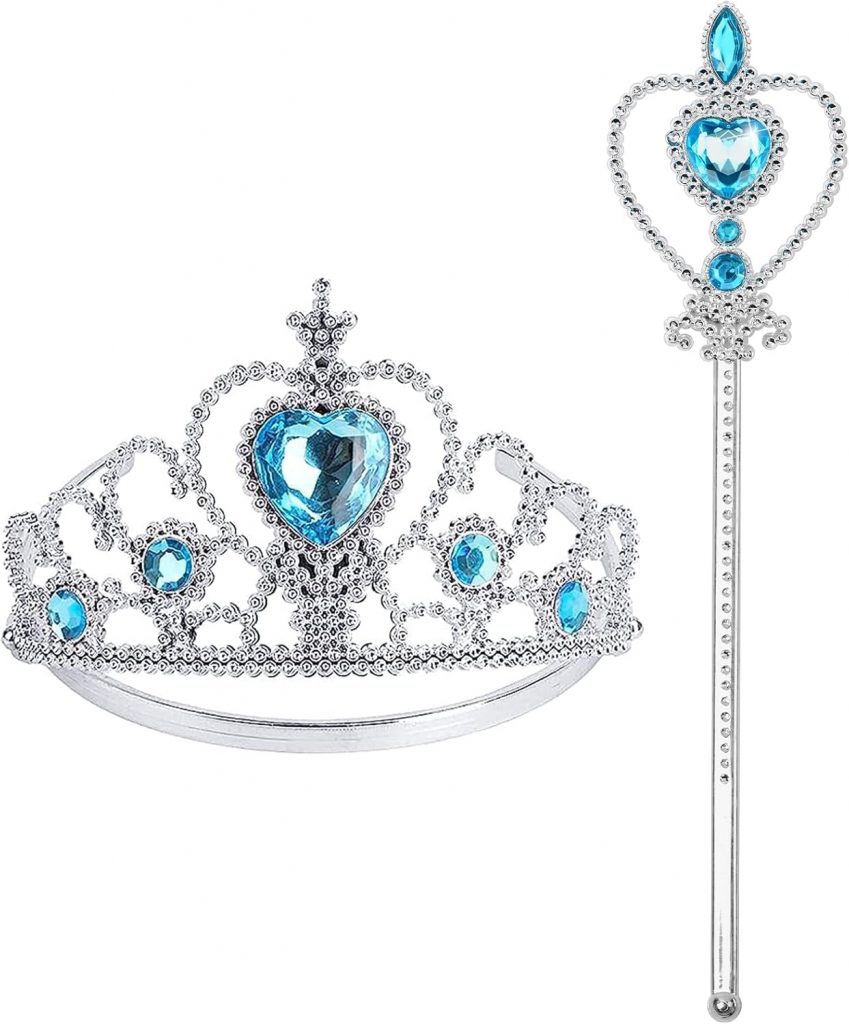 Prinzessin Krone und Zauberstab Set Blau – Krone Mädchen mit Strass Tiara, Kinder Prinzessinnenkrone, Prinzessin Kostüm Zubehör für Verkleidungsspiel, Geschenke für Mädchen, Cosplay Kinder Party