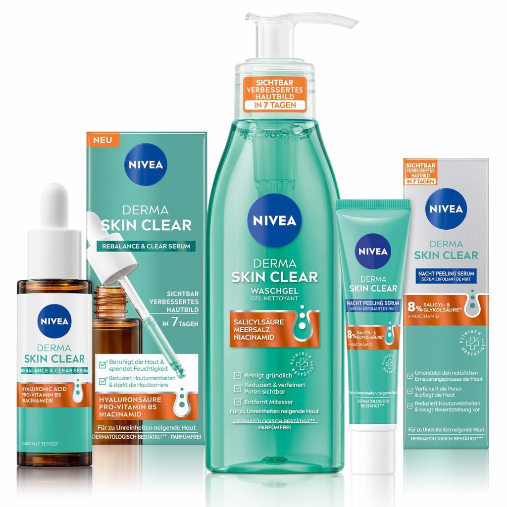 NIVEA Derma Skin Clear Routine Set mit Rebalance & Clear Serum, Nachtpeeling Serum & Waschgel, Gesichtspflege für unreine Haut mit Salicylsäure & Niacinamid10.59€ statt 19.26€➡️ https://www.amazon.de/dp/B0F99XS7SW/?tag=preisfehlerheute-21