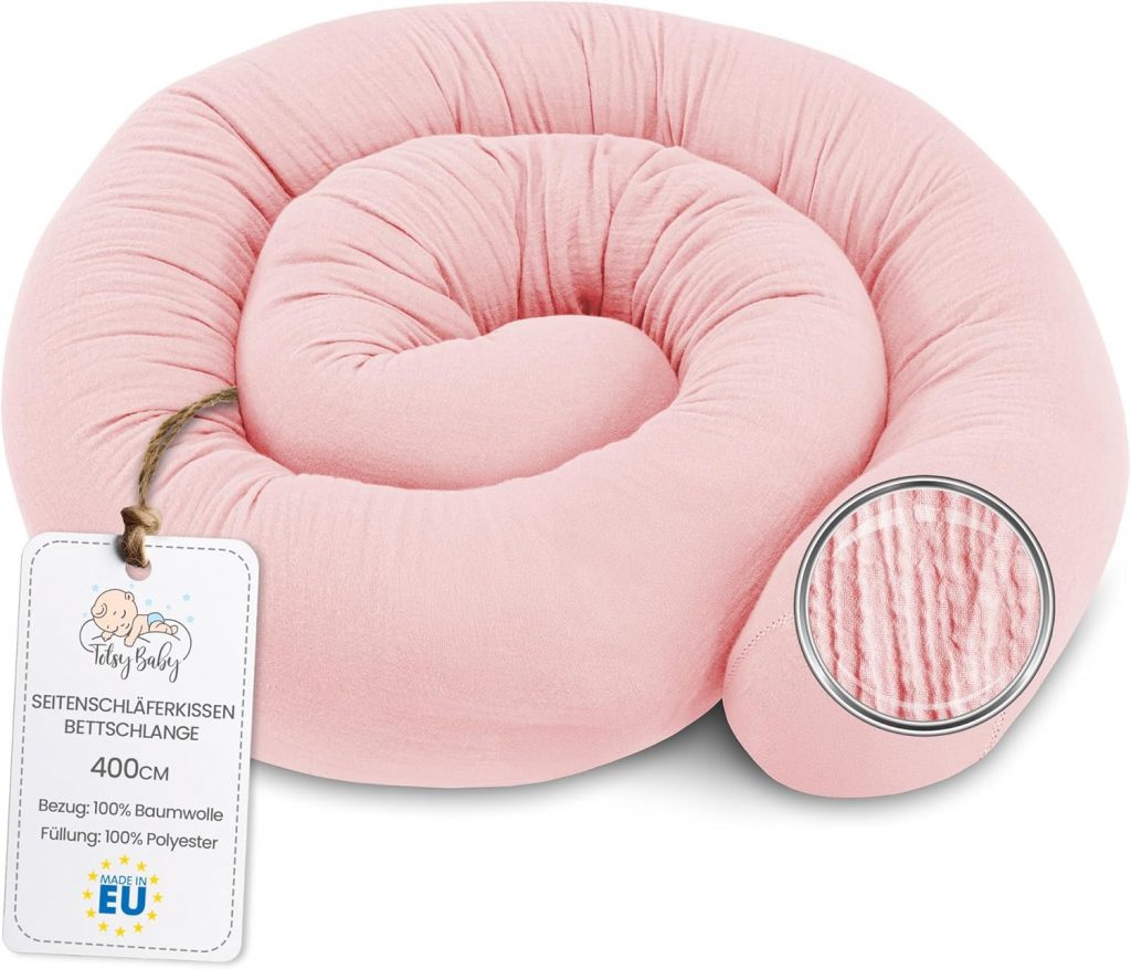Totsy Baby Seitenschläferkissen Musselin Bettschlange Body Pillow 400 cm Musselin – Kopfkissen lang Bettrolle…